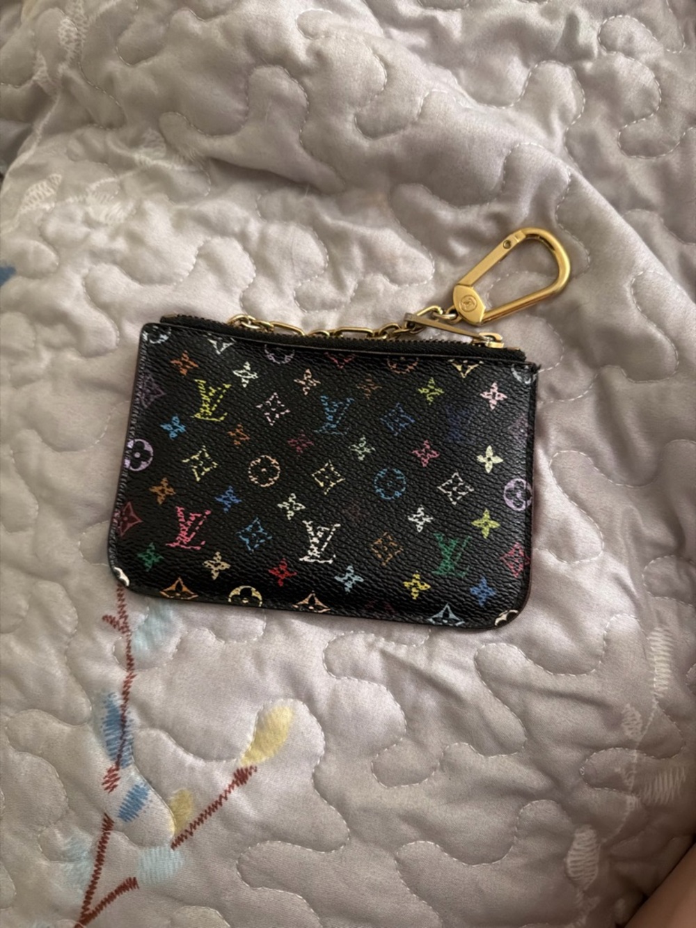 Louis Vuitton Black Multicolor Monogram Key Coin Pouch with Gold Hardware